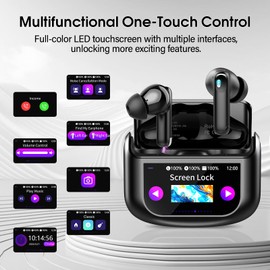 Wireless Earbuds, Bluetooth 5.4 Ear Buds with Multifunctional Touch Screen, 48H HiFi Stereo Headphones, ANC/ENC Noise Cancelling Mic, IPX7 Bluetooth Earbuds with 5 EQ Modes, in Ear Earphones,Jet Black
