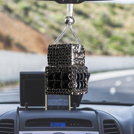 Hanging Car Accessories Charm, Bling Auto Rear View Mirror Pendant, Cars Aromatherapy Fragrance Perfume Pendant Bottle, Car Decorations for Women Men Presents (Black)