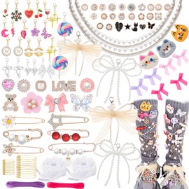 HUISUYTON 104PCS Junk Socks Charms Kit Shoe Charms for Sneakers Sambas Safety Brooches and Pins for Women Bow Pearl Rhinestone Sock Charm for DIY Personalizing Sock Shoes