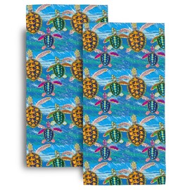 Sea Turtles Nautical Decor Beach Bath Hand Towels Set of 2, Soft Absorbent Blue Decorative Hand Towels for Bathroom Home Hotel Gym Yoga Swim Spa 14"x28"