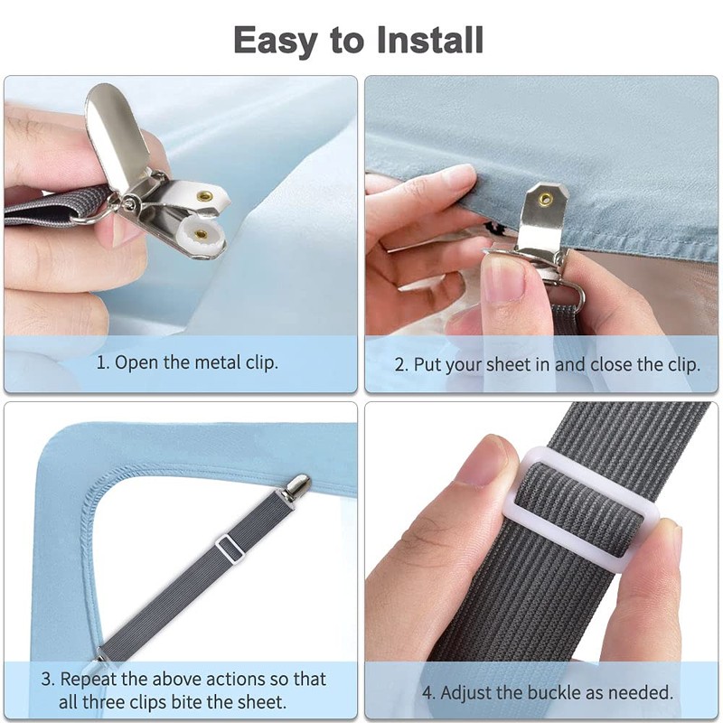 Sheet Fasteners, Sopito 4pcs Adjustable Elastic Straps to Keep Sheets