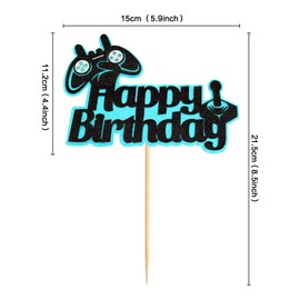 Ercadio - Juego de 1 decoración para tartas de videojuegos, juego azul a nivel para magdalenas, juego de Happy Birthday para magdalenas, decoración de tartas para fiestas de cumpleaños
