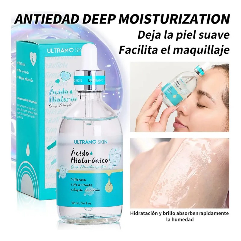 Sérum Ácido Hialurónico Hidratación Profunda -ULTRAMO- Suero Facial Pre Maquillaje