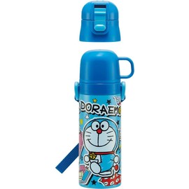 Skater SKDC4-A Children's Stainless Steel Water Bottle, 2-Way Direct Drinking, 16.5 fl oz (470 ml), Cup Drinking, 15.2 fl oz (430 ml), Doraemon, Stickers, Lightweight, Girls, Hot and Cold Water