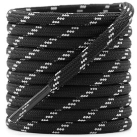 DELELE Round Work Boot Laces: 63 inch Black White Heavy Duty Hiking Shoe Laces for Boots 2 Pair