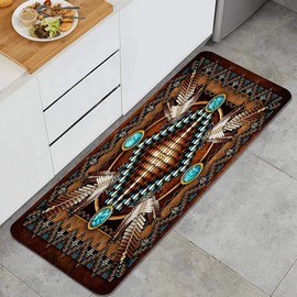 Rustic Southwestern Kitchen Rug Tribal Native American Indian Comfort Mat Geometric Cushioned Chef Sink Floor Mats Washable Doormat Anti Fatigue Non-Slip Kitchen Runner Rugs Bedroom Floor Mat,Brown