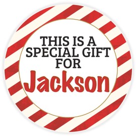This is a Gift for Jackson - 100 Pack Circle Stickers 3 Inch - Candy Cane Merry Christmas Gift Tag Present Tree Holiday Custom Name Santa Claus