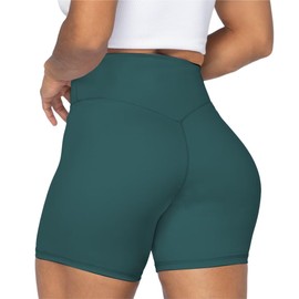 Sunzel - Pantalones cortos de motociclista de cintura alta sin costuras frontales para mujer, a prueba de sentadillas, yoga, entrenamiento, gimnasio, bicicleta, Verde bosque, Small