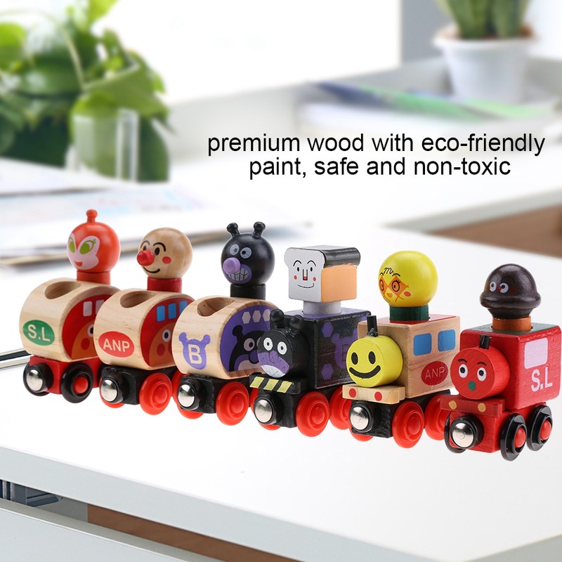 Mini Wooden Magnetic Train Set Cartoon Vehicle Blocks Children Educational