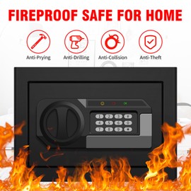 1.2 Cub Small Home Safe Fireproof Waterproofe, Anti-theft Fireproof Safe Box with With Programmable Keypad & Removable Shelf and Led Light, Digital Security Safes for Documents Money Valuables