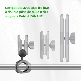 FANAUE U-Bolt Handlebar Base with Ball Adapter, 1 Inch, Compatible with RAM Mount B, Sizes Arm with Double Sleeve and Bicycle, Motorcycle, Phone Holder for Rails 0.85 to 1.14 Inch Diameter