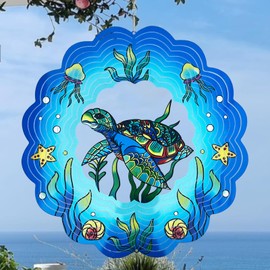 Garden Wind Chimes 3D Hanging Wind Chimes Sea Turtle Ornament 30cm Large Metal Kinetic Wind Sculpture for Outdoor Indoor Decoration Yard Art Decoration
