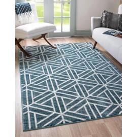 Unique Loom Matrix Trellis Collection Area Rug - Motif (7' 1" x 10' Rectangle, Blue/ Ivory)