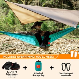 Outdoor Hängematte Nylon Camping Reisehängematte - Ultraleicht Reise Hängematte Mit Zwei Baumgurten,270 * 145cm für Camping Backpacking Wandern Picknick Garten Strand(Khaki)