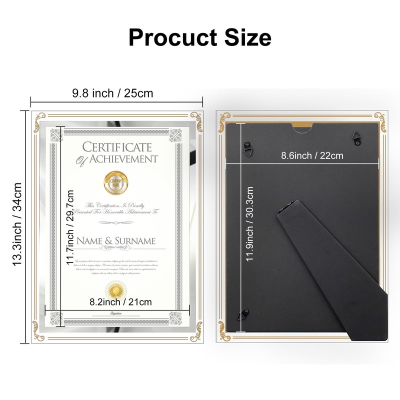 GraduatePro Gold A4 Glass Certificate Photo Frame Diploma Document Picture