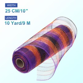 sourcing map 10 Inch Glitter Poly Burlap Mesh for Wreath, Decorative Mesh Fabric Ribbon 10 Yard for Fall Easter Christmas Flower Bow, Black & Orange