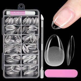 Venares 120 Pieces Extra Short Almond Soft Gel Artificial Nail Tips Set with Glue Files Nail Buffer Cuticle Pusher 12 Sizes Pre-Polished Nail Tips for Gel Nails, XS Short Almond Nail Tips Set