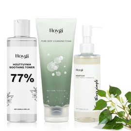 Heartleaf 77% Soothing Toner 100 ml, Heartleaf Pore Cleansing Foam 150 ml, Heartleaf Pore Control Cleansing Oil 100 ml, Quercetin Heartleaf Facial Cleanser Reduce Pore Toner Deep Cleanseing (Green-3)