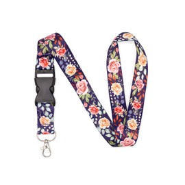 Floral Neck Lanyard for Women with Metal Clasp and Detachable Buckle - Office and School - Keychain, Id Badge Holder, Keys, Cards, Wallet, USB, and Lightweight Accessories - Cute, Pretty, Fashion