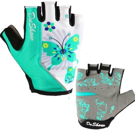 DuShow Cycling Gloves Women Half Finger Gel Padded Bike Gloves for Women Mountain Road Bicycle Biking Fingerless Gloves Anti-Slip Shock-Absorbing Bicycle Short Gloves Green Butterfly-L