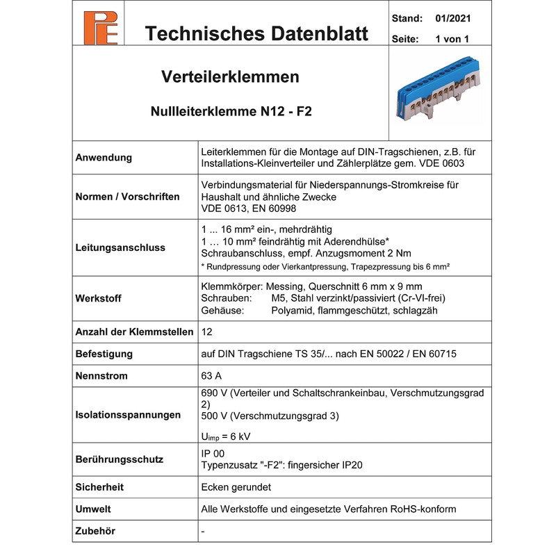 Pollmann N12-F2 Null Conductor Terminal 12-Pin Blue