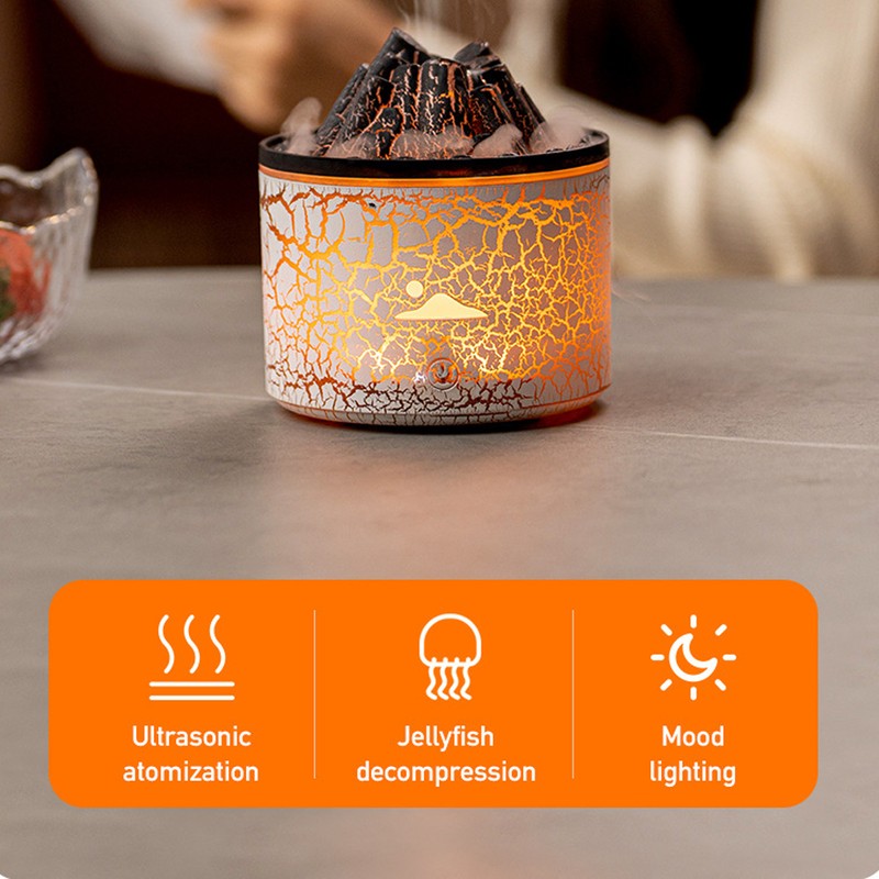 Volcano Diffuser 5V 180ml Relaxing Auto Off Warm Atmosphere Flame