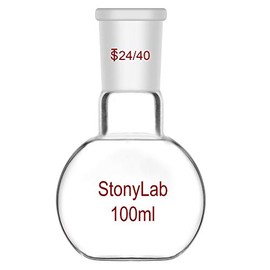 StonyLab Glass 100ml Heavy Wall Single Neck Flat Bottom Boiling Flask, with 24/40 Standard Taper Outer Joint, 100ml