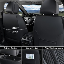 Coverado Seat Covers Front Seats, Car Seat Cover Protector with Lumbar Support, Waterproof Car Seat Cushion, Nappa Leather Black Seat Covers Carseat Cover Universal Fit for Most Cars