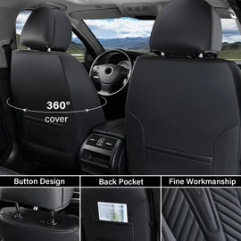 Coverado Seat Covers Front Seats, Car Seat Cover Protector with Lumbar Support, Waterproof Car Seat Cushion, Nappa Leather Black Seat Covers Carseat Cover Universal Fit for Most Cars