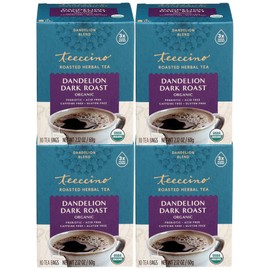 Teeccino Dandelion Tea – Dark Roast – Rich & Roasted Herbal Tea That’s Caffeine Free & Prebiotic with Detoxifying Dandelion Root, 10 Tea Bags (Pack of 4)