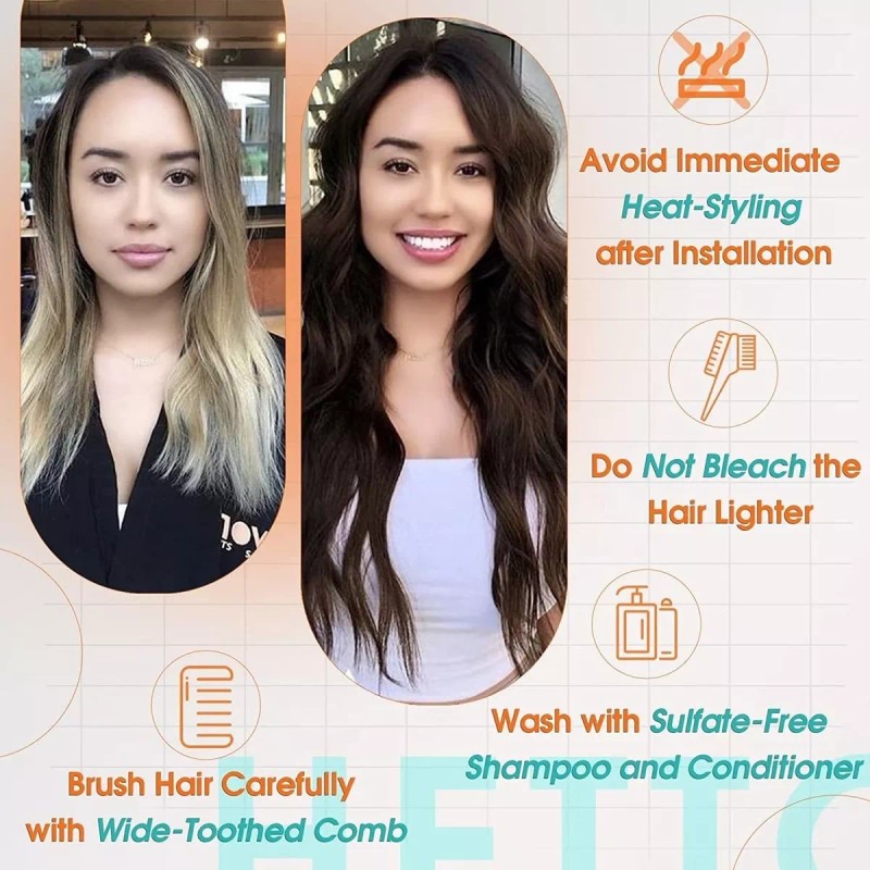 Hetto Extensiones De Cabello 100% Real Marrón Natural 18in 100gr