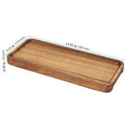 SENJEOK 4 Pcs 12 x 5 x 0.78 Inch Solid Wooden Serving Trays, Rectangle Wood Serving Tray, Large Wooden Platter for Dessert, Tea, Food
