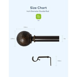 DAINTIER 1 inch Single Window Curtain Rod with Antique Finial,36-72 inch,Polished Bronze