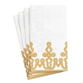 Caspari Dessin Passementerie Paper Linen Guest Towel Napkins in Gold - Four Packs of 12