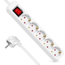 Realmade Power Strip 5-Way Multiple Socket with Save Energy Switch for Power Saving, Cable 3 m, Multiple Plug for Home Office, White