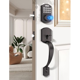 Tinewa Smart Locks for Front Door - Oil Rubbed Bronze Keyless Entry Door Lock with Handle Set, Electronic Digital Keypad Deadbolt with Fingerprint, APP Control, Easy Installation, Home Security