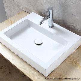 Luxier DS01-TP 1-5/8 in. Brass Bathroom and Vessel Sink Push Pop-Up Drain Stopper with No Overflow in White Ceramic Porcelain