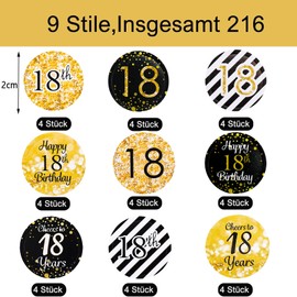 Catelves Pack of 216 18th Birthday Stickers, Stickers 18th Birthday Decoration, Happy 18th Birthday Stickers, 18th Anniversary Decoration Stickers Party Gift Decoration, 2 cm Sticker 18th Birthday Boy