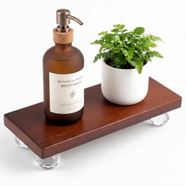 Sliner Wood Risers for Decor Display, Bathroom Counter Sink Decoration, Wooden Pedestal Stand with Crystal Supports Dish Soap Tray for Kitchen Counter Kitchen Sink Bathroom Vanity Vase Perfume Display