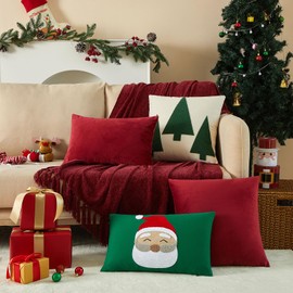 JUSPURBET Decorative Velvet Pillow Covers 12x20 Set of 2 Thick Burgundy Lumbar Throw Pillow Covers for Sofa Couch Bed Soft Home Décor Accent with Hidden Zipper