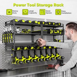 POKIPO Power Tool Organizer Wall Mount, Extended Large Heavy Duty Drill Holder, 4 Layer Garage and Storage, Suitable Utility Racks for Room, Workshop