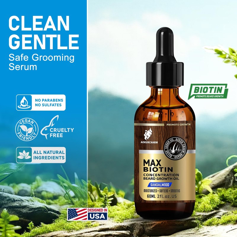 aokur Biotin Beard Oil for Men – Sandalwood Scented Beard