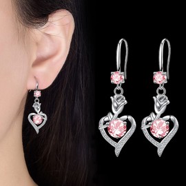 Drop Earrings for Women Girls, Dangle Earrings with Shiny Cubic Zirconia│Hypoallergenic Dangly Earring for Sensitive Ears│Rose Flower Earrings for Birthday Anniversary Party