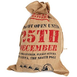Giant Handcrafted Hessian Jute Santa Sack Don't Open Until 25TH December Party Gift Stocking