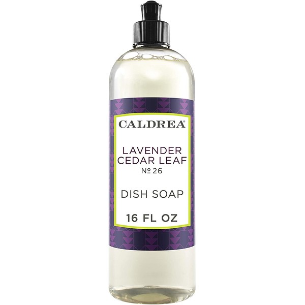 Caldrea Dish Soap, Biodegradable Dishwashing Liquid made with Soap Bark and Aloe Vera, Lavendar Cedar Leaf Scent, 16 oz