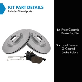 TRQ Front Brake Pad & Rotor Kit Ceramic Premium G-Coated Compatible with 2014-2017 Ford C-Max 2013-2016 Escape 2012-2013 Volvo C30