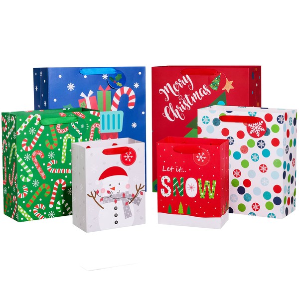 SUNCOLOR Pack of 12 Christmas Gift Bags Assorted Sizes With Handle (4 Extra Large 16", 4 Large 12", 4 Medium 9")