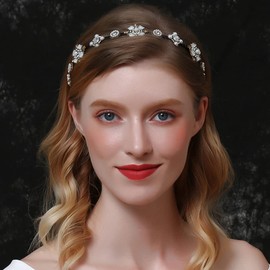 Kenjudess Baroque Luxury Black Opal Headband Vintage Rhinestone Pearl Teardrop Hairband Padded Hair Hoop Prom Banquet Ball Headpiece Jewelry for Women (Black B, Standard Small)