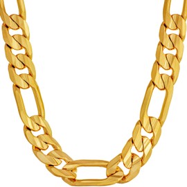 LIFETIME JEWELRY 9mm Figaro Chain Necklace 24k Real Gold Plated for Men and Teen (26)