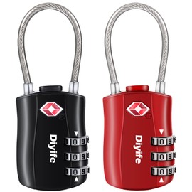 [Pack of 2] TSA Luggage Locks, Diyife 3-Digit Security Lock, Combination Locks, Code Lock for Travel Suitcase, Luggage Bag, Case, etc. (Black Red)